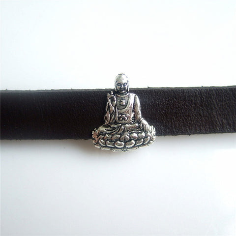 10pcs Antique Silver Budda Hole Size 11.5*2mm Slide Spacers Beads Fit Flat Leather Cord