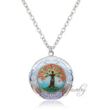 Budda locket necklace for women tree of life jewelry antique silver flower frame locket glass dome long sweater necklaces gifts