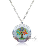 Budda locket necklace for women tree of life jewelry antique silver flower frame locket glass dome long sweater necklaces gifts