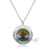 Budda locket necklace for women tree of life jewelry antique silver flower frame locket glass dome long sweater necklaces gifts