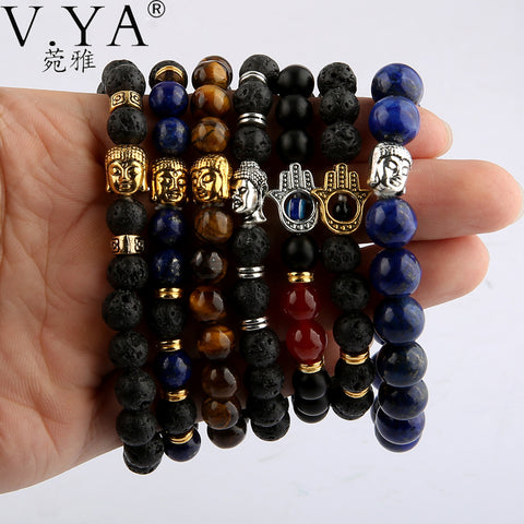 Mix Budda Palm Skull Bracelets Bangles  DIY Jewelry for Women Men Natrual Stone Bead Pulseras Mujer