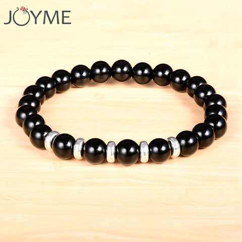 Natural Black Obsidian Onyx Stone Bead Buddh Bracelet Stretch Beaded Strand Meditation Bracelets & Bangles For Women And Men